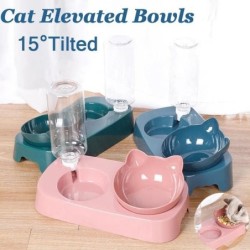 Erhöhte Doppelnäpfe für Katzen und Hunde, Tierfutter- und Wassernapf mit 15°-Neigung, erhöht für Katzen, kleine Hunde und and
