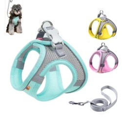 Hundegeschirr für kleine Hunde und Katzen, reflektierendes Haustiergeschirr und Leine-Set, verstellbar, atmungsaktiv, Brustwe