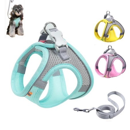 Hundegeschirr für kleine Hunde und Katzen, reflektierendes Haustiergeschirr und Leine-Set, verstellbar, atmungsaktiv, Brustwe