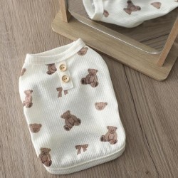 Welpen-Hundekleidung, Teddy-Sommer-Waffeloberteil mit Bären-Print, Rundhalsausschnitt, Weste, kurzärmelig, atmungsaktive Bein