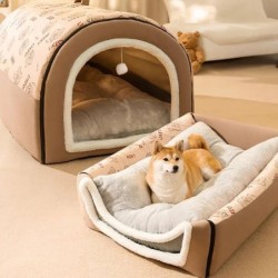 Winter-Hundezwinger, warme Hundehütte, Matte, abnehmbares, waschbares Hundebett, Nest, Tiefschlafzelt für mittelgroße und gro