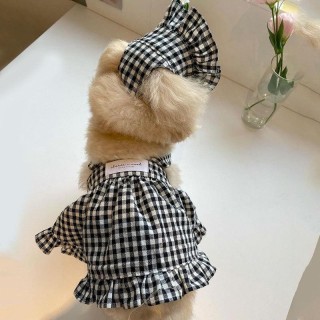 Hundekleidung Sommer Luxus Haustier kariert gestreift Hosenträgerrock Mütze Weste Set Welpenkleid Chihuahua Bichon Yorkie Hun