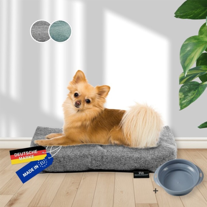 Rohrschneider ® Hundebett mit Anti-Rutsch-Boden, strapazierfähiges Kissen für Hunde und Katzen inkl. Gratis-Wassernapf grau S