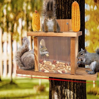 Eichhörnchen-Futterspender aus Holz, Eichhörnchen-Futterstation mit zu öffnendem Deckel, Streifenhörnchen für den Garten