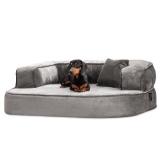 Tierlando ® SHARLEEN VISCO PLUS - Orthopädisches Hundesofa mit kuscheligem Teddystoff grau/ grau 1 m, 40 cm, 80 cm