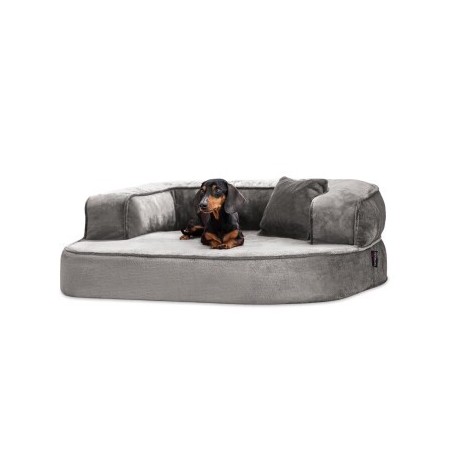 Tierlando ® SHARLEEN VISCO PLUS - Orthopädisches Hundesofa mit kuscheligem Teddystoff grau/ grau 1 m, 40 cm, 80 cm