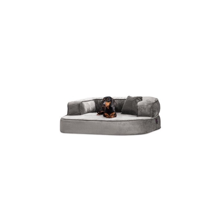 Tierlando ® SHARLEEN VISCO PLUS - Orthopädisches Hundesofa mit kuscheligem Teddystoff grau/ grau 1 m, 40 cm, 80 cm