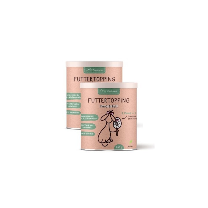 Hunderunde Futtertopping - Haut & Fell - Glänzendes Fell, Gesunde Haut, Natürliche Zutaten, vegan 500 g