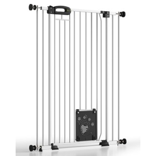 bomi Tierschutzgitter mit Katzenklappe Extrahoch 107 cm - Merle 73-143 cm in Weiß für Hunde & Katzen XS