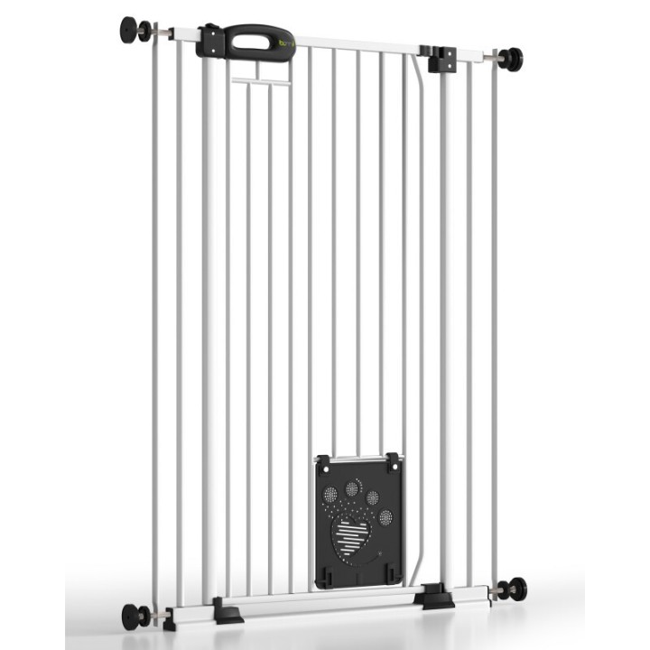 bomi Tierschutzgitter mit Katzenklappe Extrahoch 107 cm - Merle 73-143 cm in Weiß für Hunde & Katzen XS