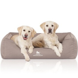 Knuffelwuff Orthopädisches Wasserabweisendes Hundebett Leon aus Velours mit Handwebcharakter beige/ grau XL