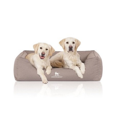 Knuffelwuff Orthopädisches Wasserabweisendes Hundebett Leon aus Velours mit Handwebcharakter beige/ grau XL