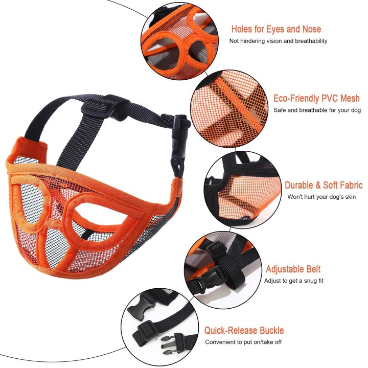 Maulkorb für Hunde mit kurzer Schnauze, Bulldoggen-Maulkorb, verstellbares, atmungsaktives Netz zum Training von Beißen und B