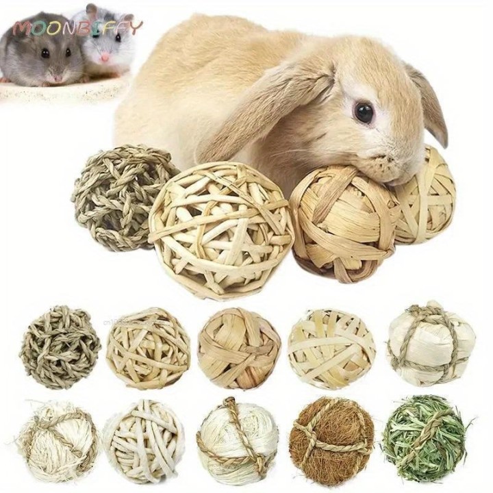 Geflochtener Kauball, Meerschweinchen, Kaninchen, Hamster, Kleintiere, Spielhaustier, interaktives Kauspielzeug, natürlicher