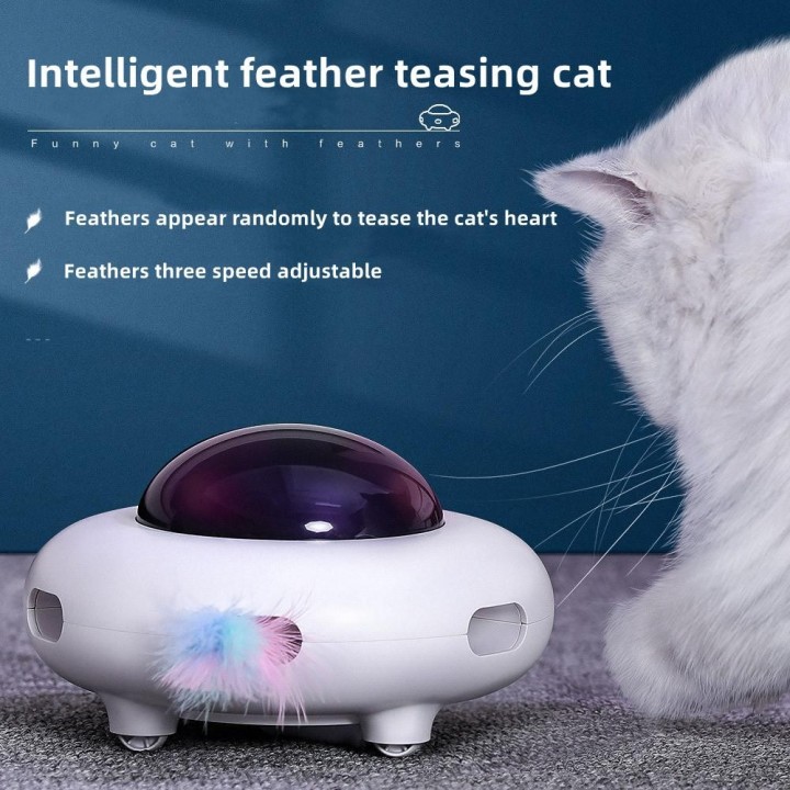 Katzenspielzeug Smart Teaser UFO Haustier Plattenspieler Fangtrainingsspielzeug USB-Aufladung Katzenteaser Feder Interaktives