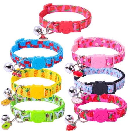 Haustierhalsband mit Glöckchen, Obstmuster, buntes Hunde-/Welpen-/Katzen-Zubehör, Kätzchenhalsband, verstellbare Sicherheitsg