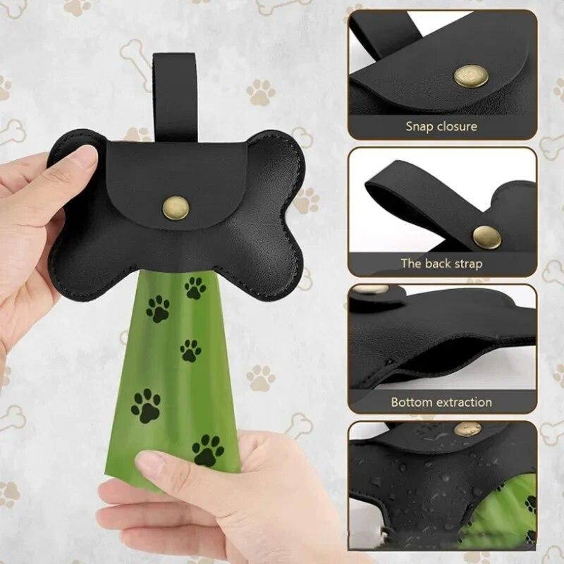 Hundekotbeutelspender mit Leinenclip, Haustierkotbeutelspender für Hundekotbeutel für Haustiere im Freien, PoopBag-Lederhalte