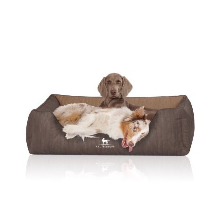 Knuffelwuff Orthopädisches Hundebett Outlander aus laser-gestepptem Kunstleder braun/ caramell XXL