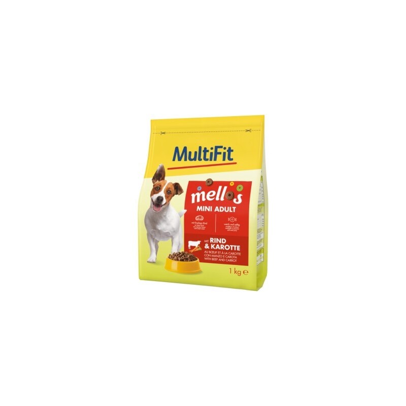 MultiFit Mellos Trockenfutter Hund Adult, Mini, Rind und Karotten 1 kg