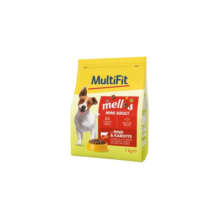 MultiFit Mellos Trockenfutter Hund Adult, Mini, Rind und Karotten 1 kg