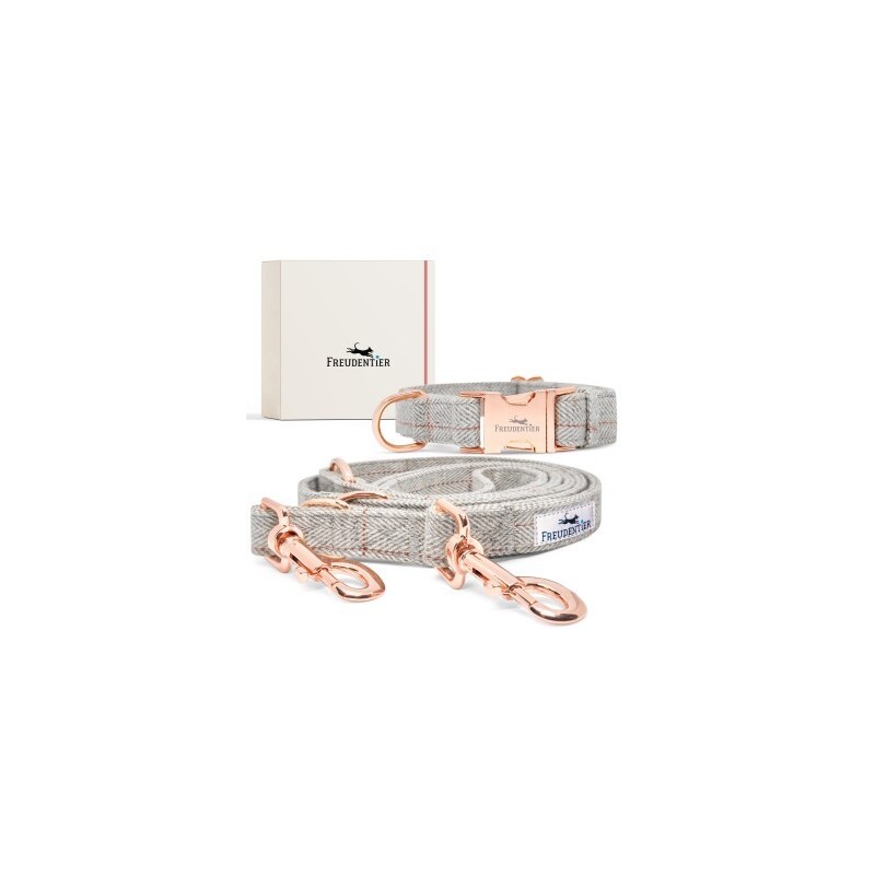 Freudentier Hundehalsband & Hundeleine im Set - 2m Führleine, 3-fach verstellbar - Classic Kollektion S-M