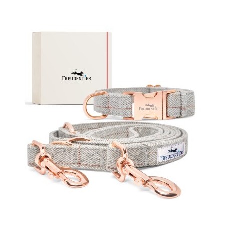 Freudentier Hundehalsband & Hundeleine im Set - 2m Führleine, 3-fach verstellbar - Classic Kollektion S-M