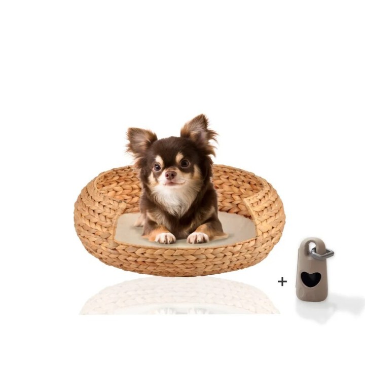 Rohrschneider ® runder Hundekorb aus geflochtener Wasserhyazinthe, Hundesofa für kleine, mittelgroße und große Hunde