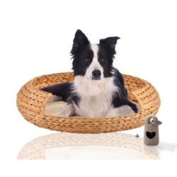 Rohrschneider ® runder Hundekorb aus geflochtener Wasserhyazinthe, Hundesofa für kleine, mittelgroße und große Hunde