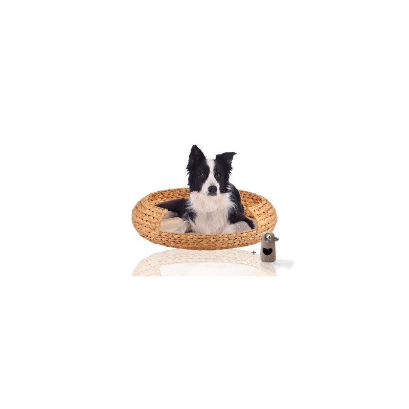 Rohrschneider ® runder Hundekorb aus geflochtener Wasserhyazinthe, Hundesofa für kleine, mittelgroße und große Hunde