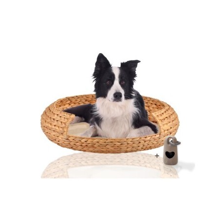 Rohrschneider ® runder Hundekorb aus geflochtener Wasserhyazinthe, Hundesofa für kleine, mittelgroße und große Hunde