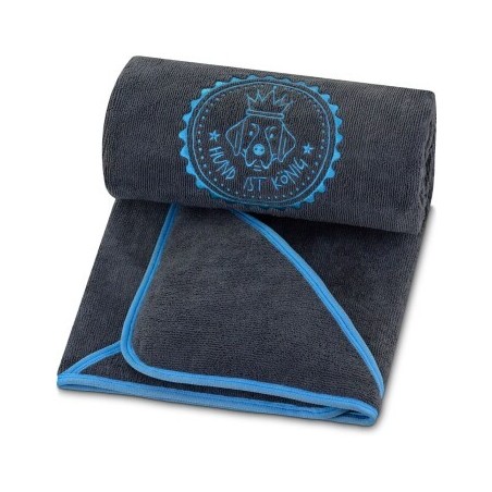 HUND IST KÖNIG ® Hundehandtuch extra saugfähig | Hunde Handtuch aus Mikrofaser mit 4 Eingriffen blau