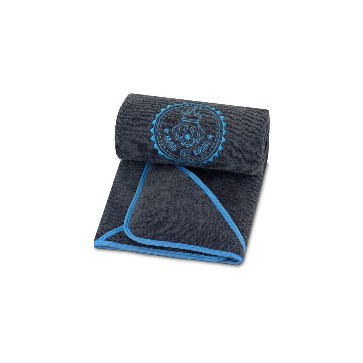 HUND IST KÖNIG ® Hundehandtuch extra saugfähig | Hunde Handtuch aus Mikrofaser mit 4 Eingriffen blau