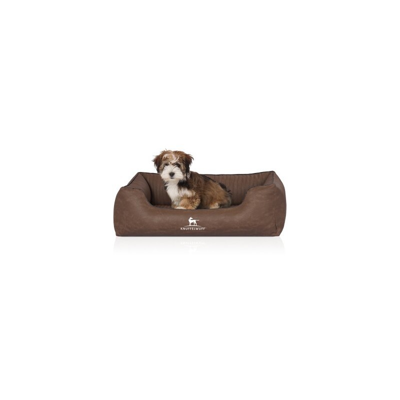 Knuffelwuff Orthopädisches Hundebett Columbia aus laser-gestepptem Kunstleder braun M-L