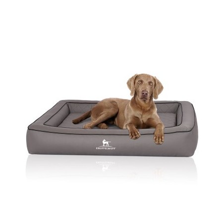 Knuffelwuff Orthopädisches Hundebett aus Laser gestepptem Kunstleder Hampstead grau XXXL