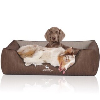 Knuffelwuff Orthopädisches Hundebett Outlander aus laser-gestepptem Kunstleder braun/ grau XL