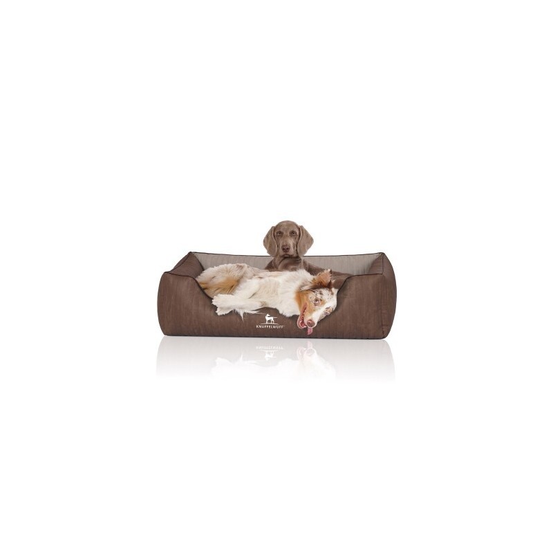 Knuffelwuff Orthopädisches Hundebett Outlander aus laser-gestepptem Kunstleder braun/ grau XL