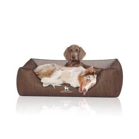 Knuffelwuff Orthopädisches Hundebett Outlander aus laser-gestepptem Kunstleder braun/ grau XL