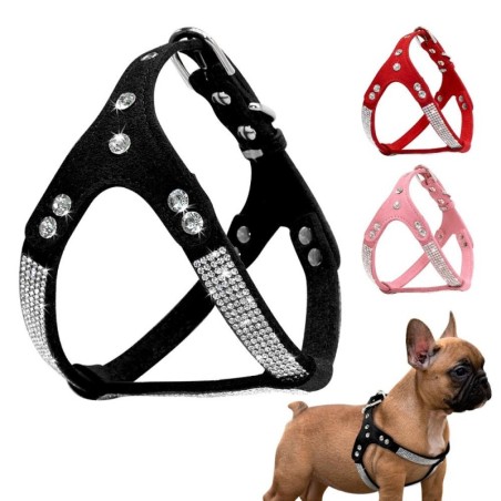Weiches Wildleder-Welpen-Hundegeschirr, Strass-Haustier-Katzenweste S rot