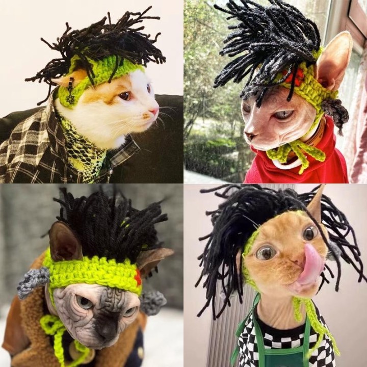 Mode Punk Haustier Hund Hut Lustige Rap Rock Stricken Ball Winter Warme Wolle Haustier Hüte für Kleine Katzen Sphynx Haustier
