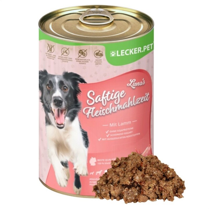 Lyra Pet Lecker.Pet Luna's Saftige Fleischmahlzeit mit Lamm Hundefutter Nassfutter 6x400 g