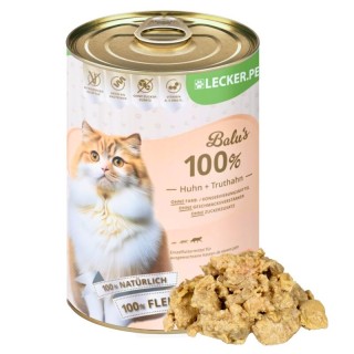 Lyra Pet Lecker.Pet Balu's 100 % Huhn und Truthahn Katzenfutter Nassfutter 18x400 g