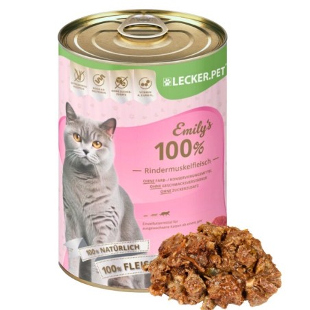 Lyra Pet Lecker.Pet Emily's 100 % Rindermuskelfleisch Katzenfutter Nassfutter 24x400 g