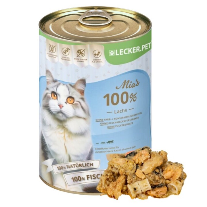 Lyra Pet Lecker.Pet Mia's 100 % Lachs Katzenfutter Nassfutter 24x400 g