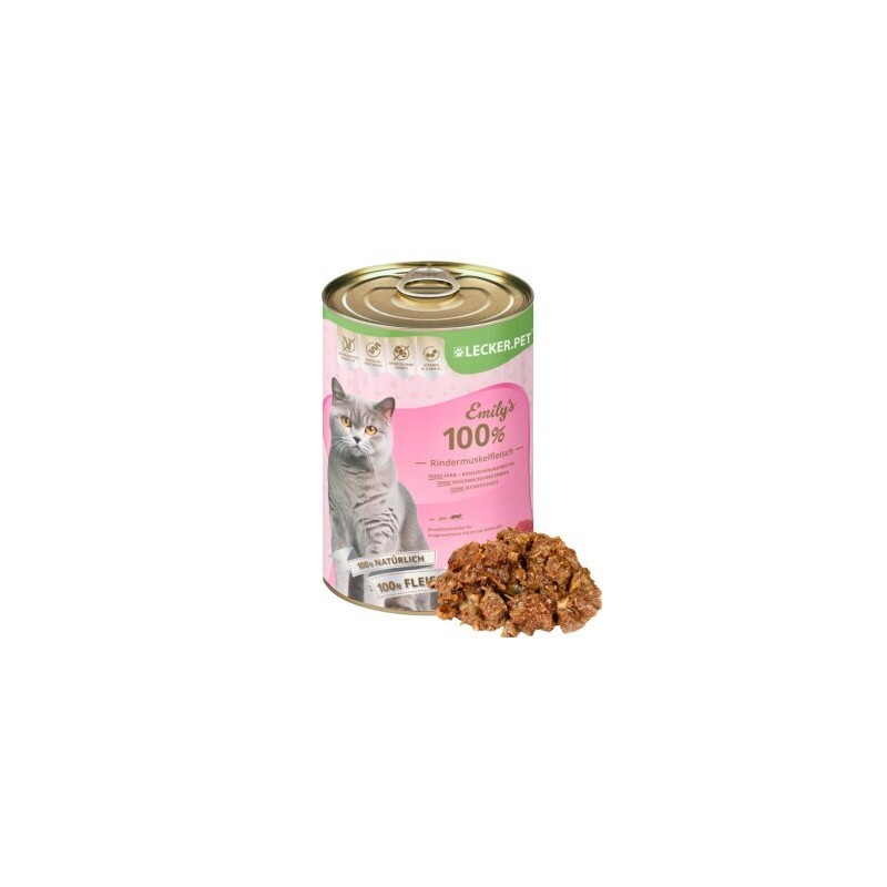 Lyra Pet Lecker.Pet Emily's 100 % Rindermuskelfleisch Katzenfutter Nassfutter 6x400 g
