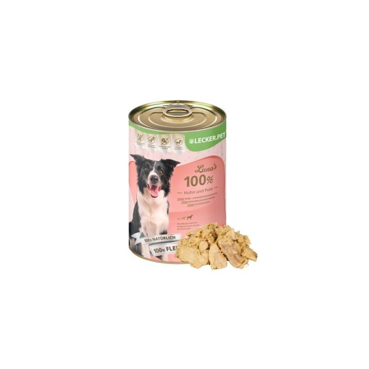 Lyra Pet Lecker.Pet Luna's 100 % Huhn und Pute Hundefutter Nassfutter 6x400 g