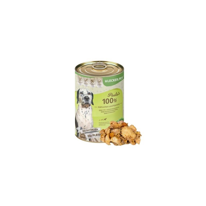 Lyra Pet Lecker.Pet Paula's 100 % Hähnchen und Karotte Hundefutter Nassfutter 12x400 g