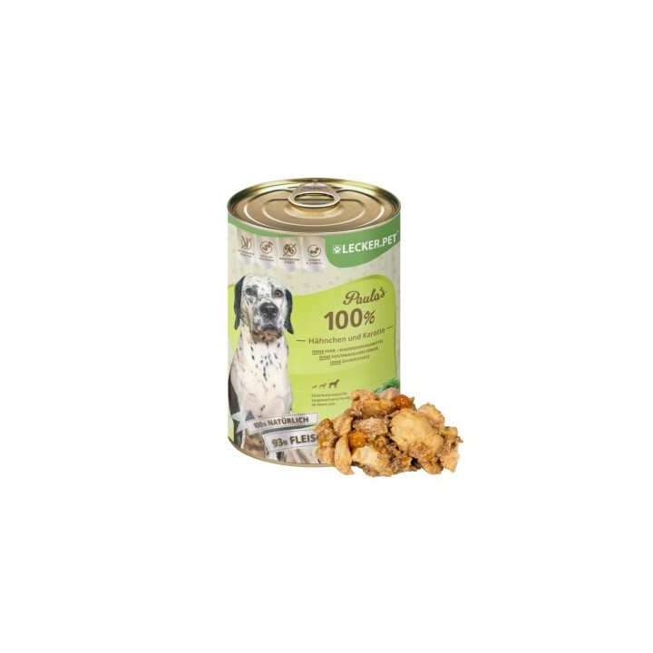 Lyra Pet Lecker.Pet Paula's 100 % Hähnchen und Karotte Hundefutter Nassfutter 12x400 g