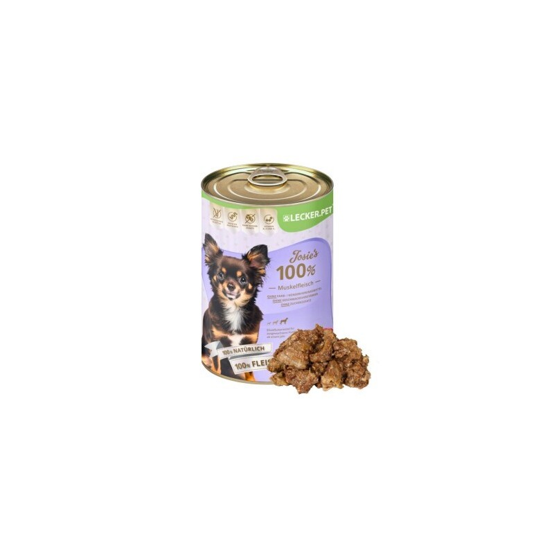 Lyra Pet Lecker.Pet Josie's 100 % Muskelfleisch Rind Hundefutter Nassfutter 12x400 g