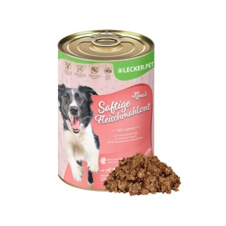 Lyra Pet Lecker.Pet Luna's Saftige Fleischmahlzeit mit Lamm Hundefutter Nassfutter 24x400 g
