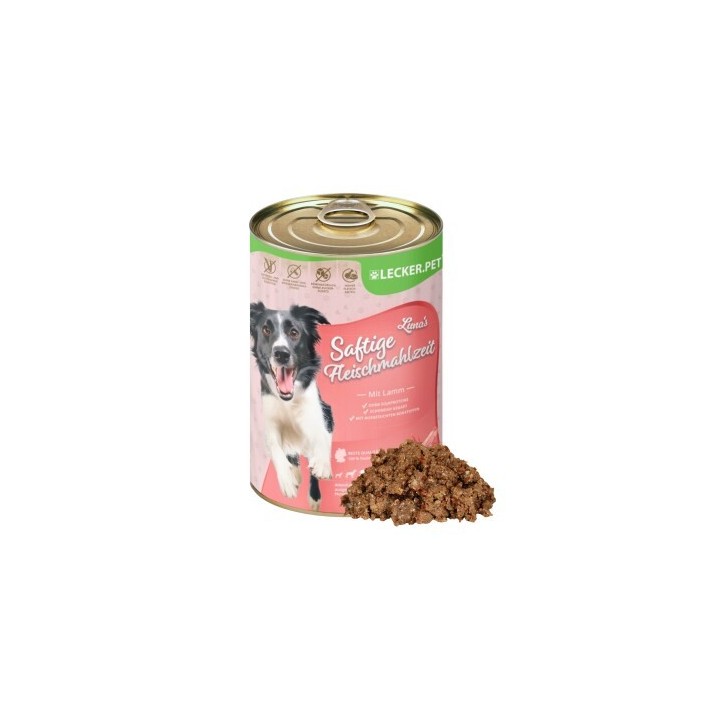 Lyra Pet Lecker.Pet Luna's Saftige Fleischmahlzeit mit Lamm Hundefutter Nassfutter 24x400 g